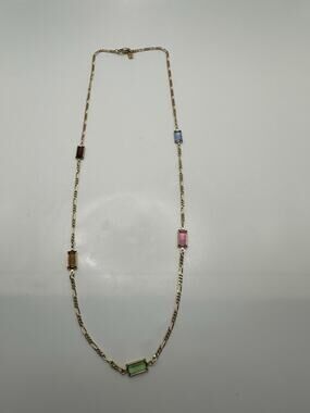 Vintage Lady Remington Gold Tone Chain Necklace With Multi Color Glass 20”